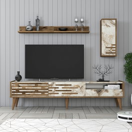 Hanah Home Valensiya Mueble de TV - Nogal, Blanco, Mármol